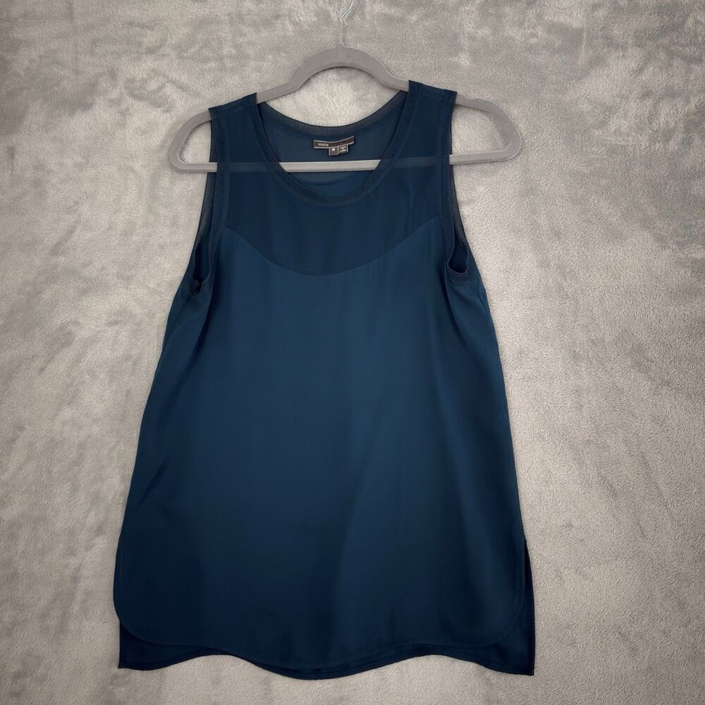 Vince Silk Blouse Womens M Teal Sleeveless Mesh Yoke Shell V285710808 Tank